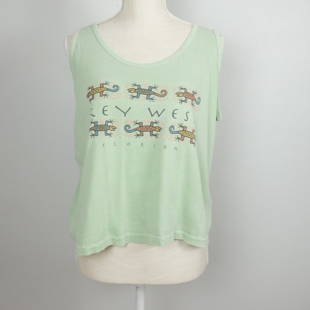 Vintage Single Stitch 1997 Key West Florida Lizards Cropped Tank Boho Grunge